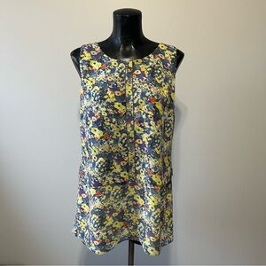 Cabi Floral Shift Top in Navy and Yellow